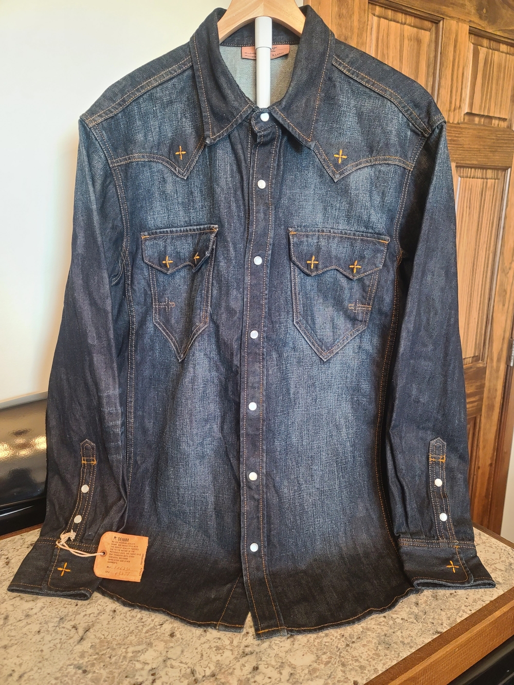 VINTAGE NOS Y2KMen's Dark Indigo Denim Western Shirt/ Jacket - R+ Denim Rocawear